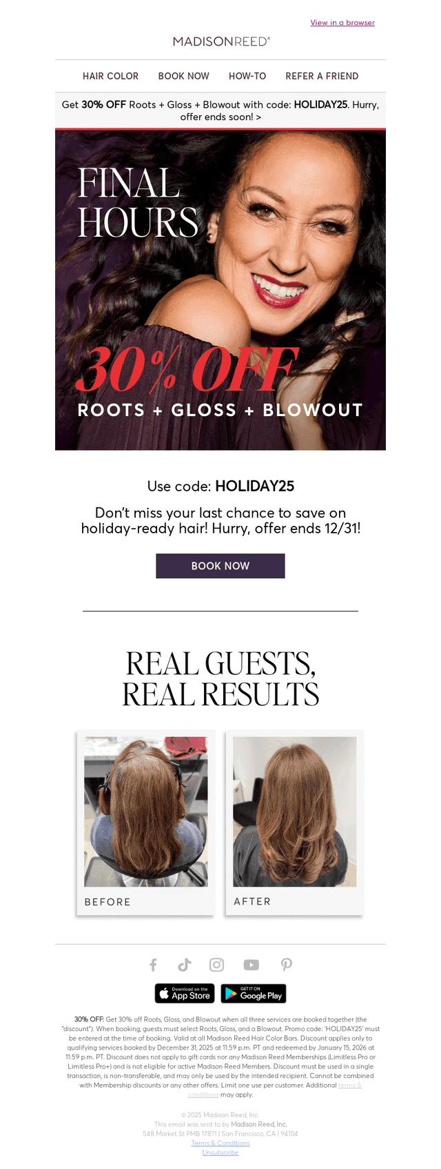 Madison Reed email from Sat, Dec 20, 2025