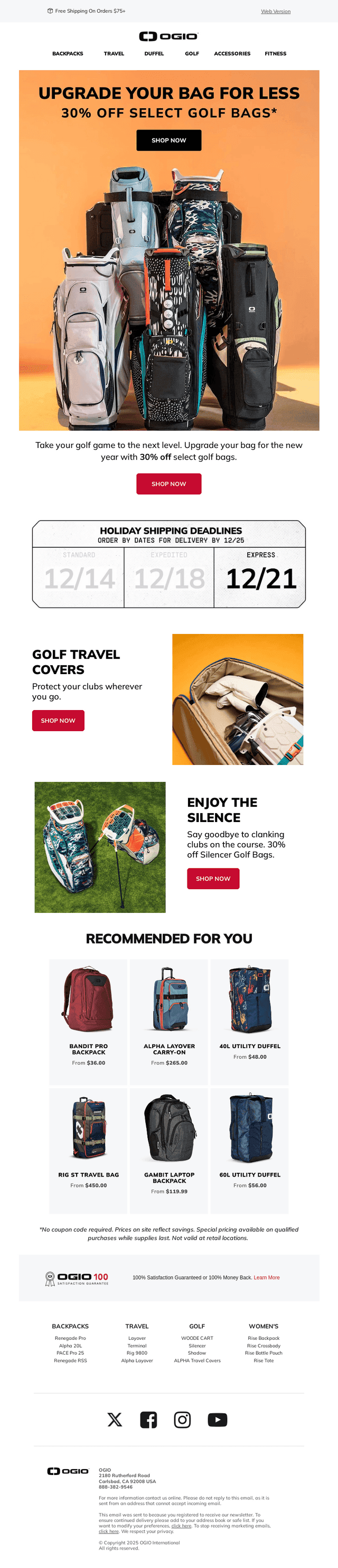 30% Off Select Golf Bags