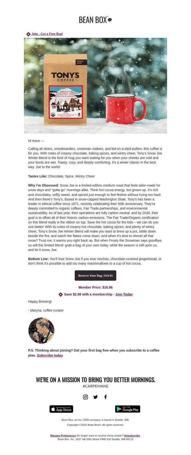 BeanBox email from Sun, Dec 21, 2025