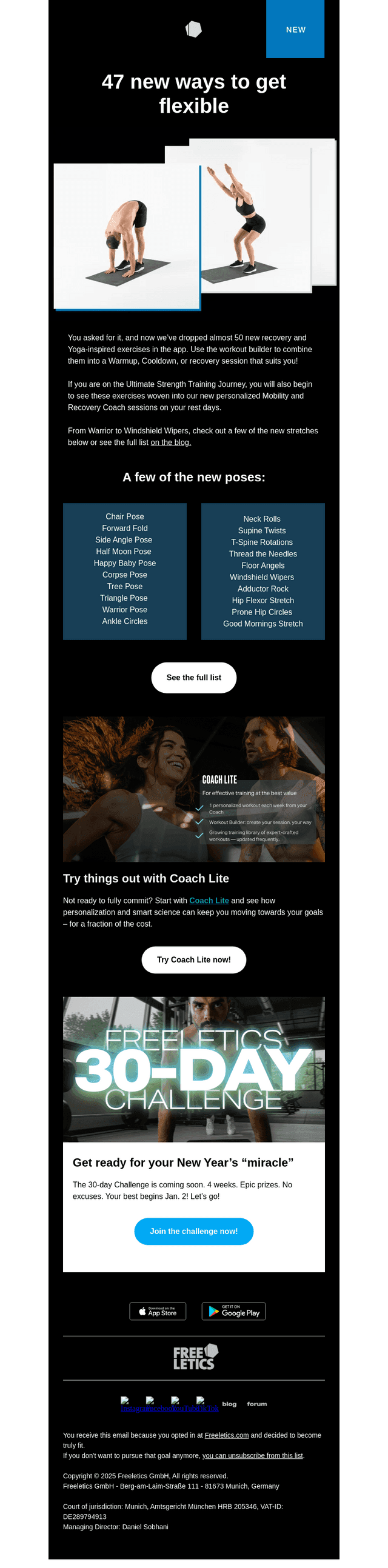 Freeletics email from Sun, Dec 21, 2025