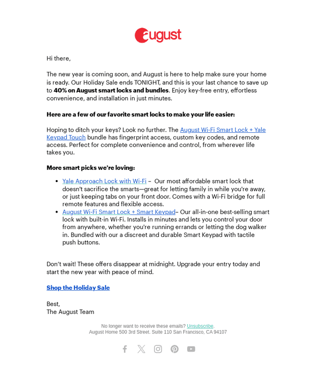 August Home email from Sun, Dec 21, 2025