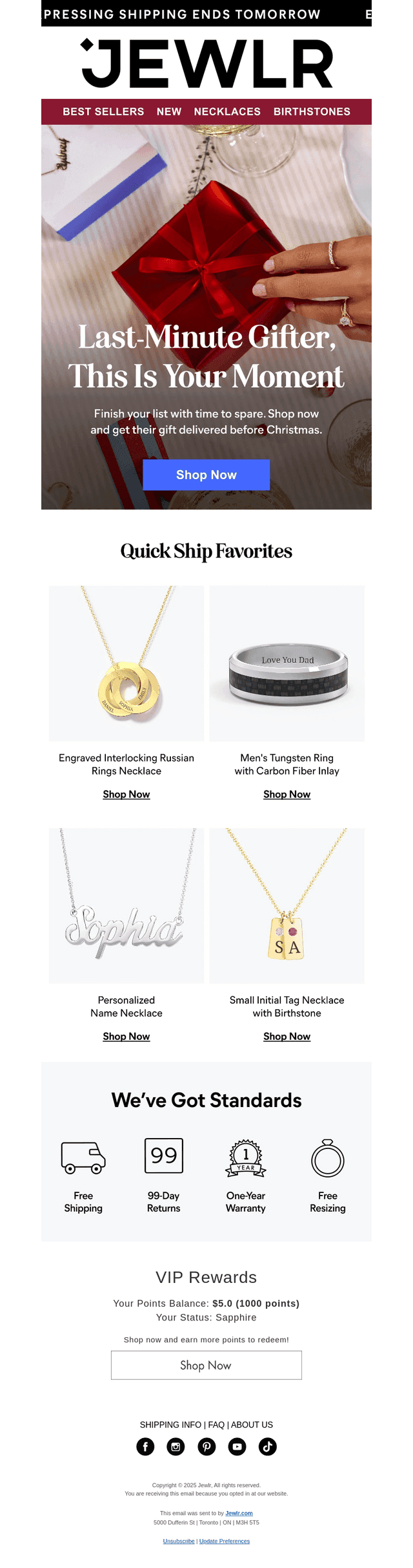 EXPRESS SHIPPING ENDS TOMORROW