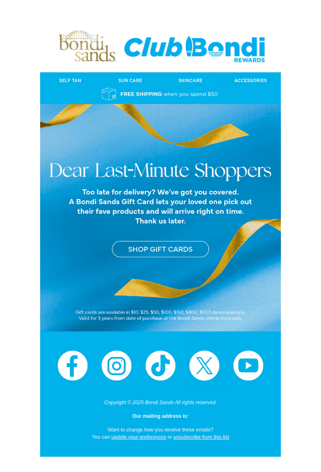 Bondi Sands email from Mon, Dec 22, 2025