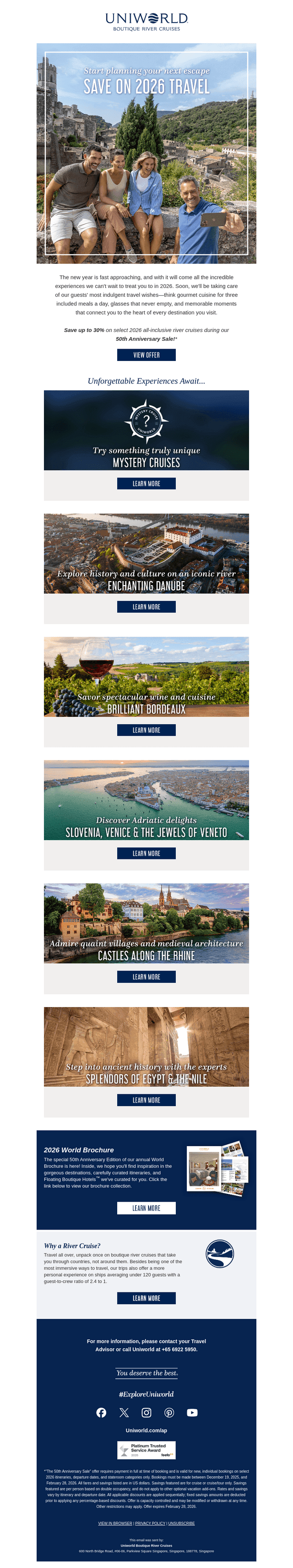 Uniworld Boutique River Cruise Collection email from Mon, Dec 22, 2025