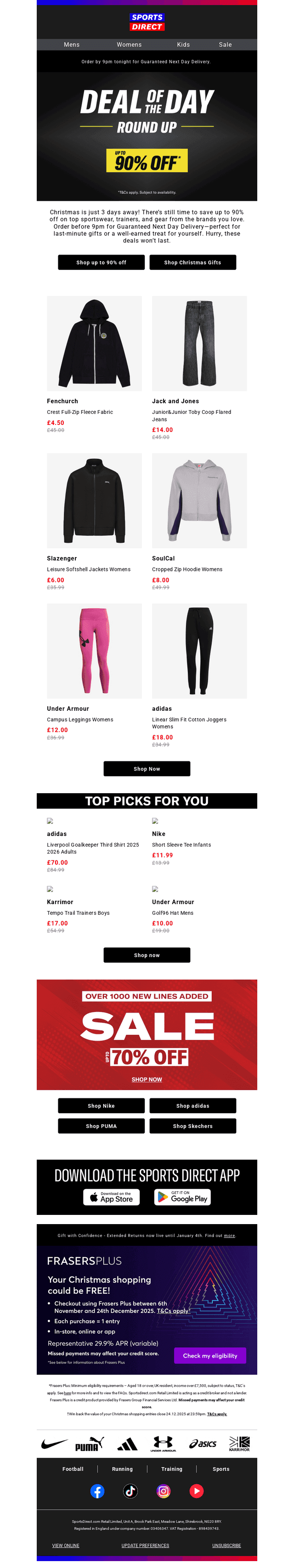 Sports Direct email from Mon, Dec 22, 2025