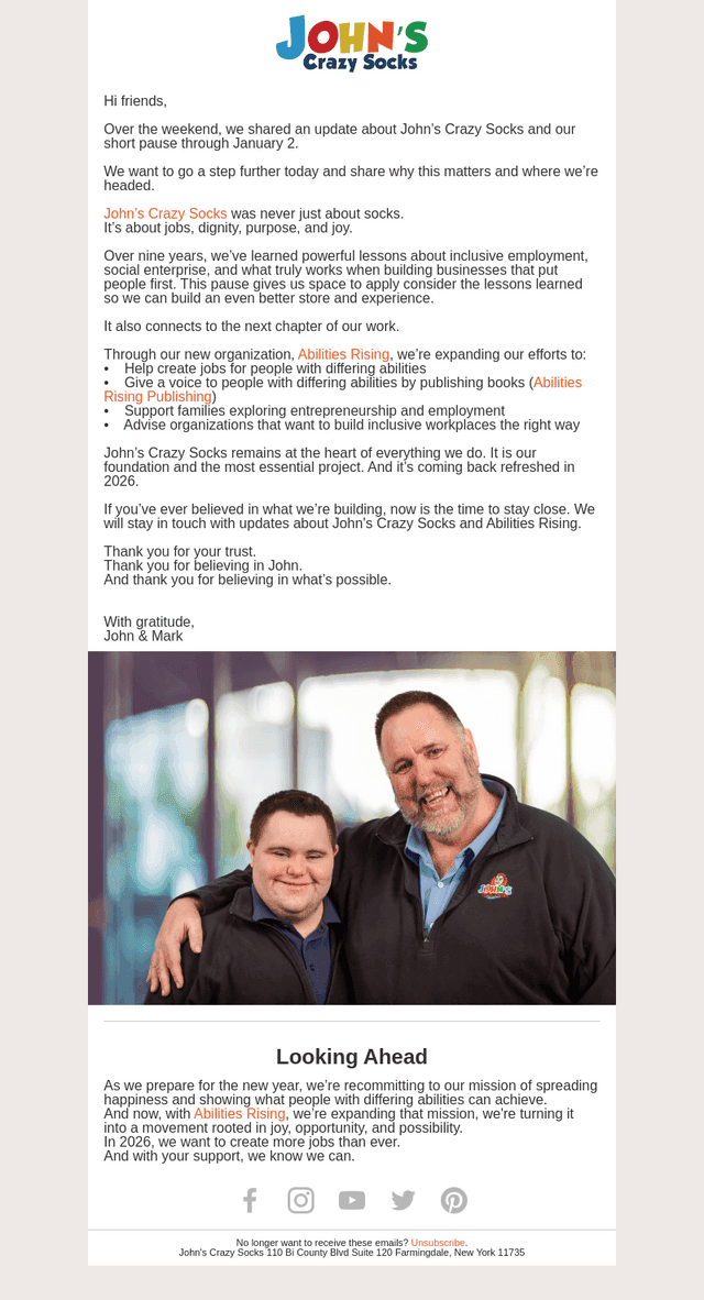 John's Crazy Socks email from Mon, Dec 22, 2025