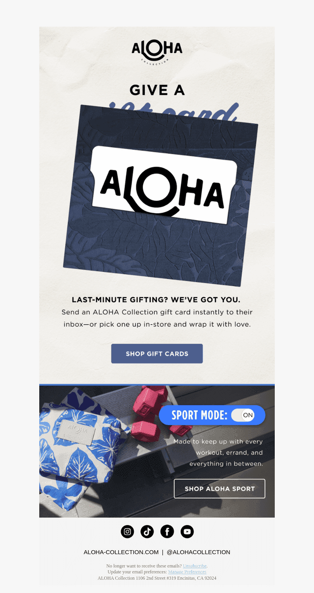 ALOHA Collection email from Mon, Dec 22, 2025
