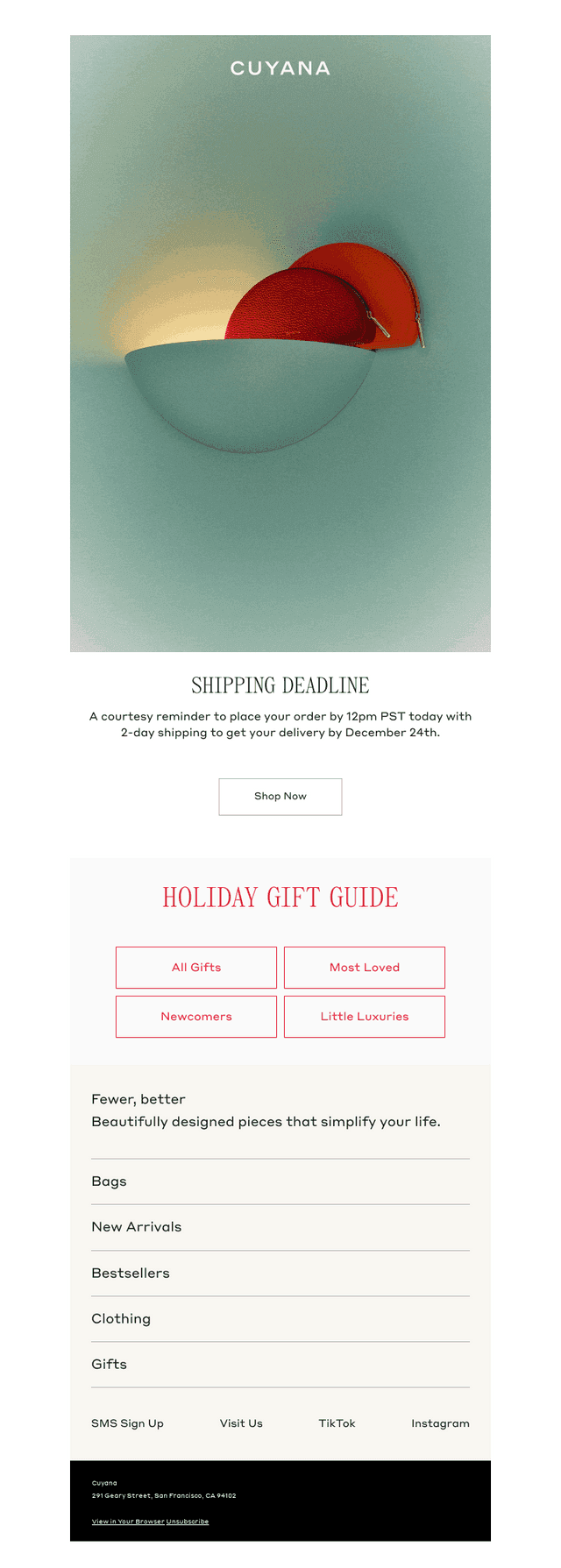 Cuyana email from Mon, Dec 22, 2025