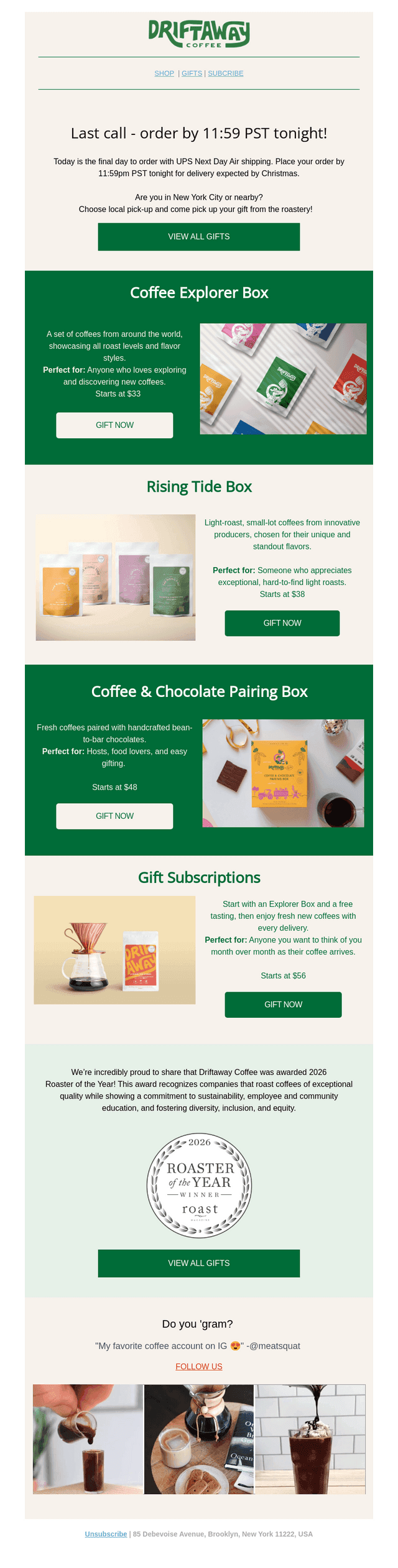 Driftaway email from Mon, Dec 22, 2025