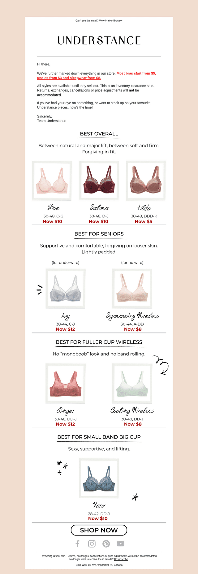 Inventory Clearance: Bras from $5, Undies from $3