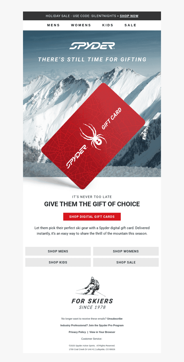 Spyder Active Sports email from Tue, Dec 23, 2025