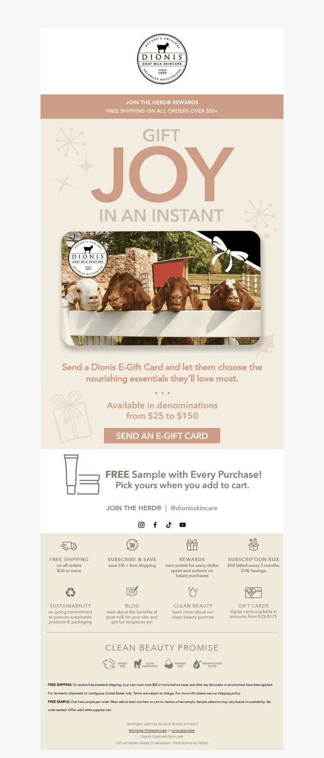 Dionis Goat Milk Skincare email from Tue, Dec 23, 2025