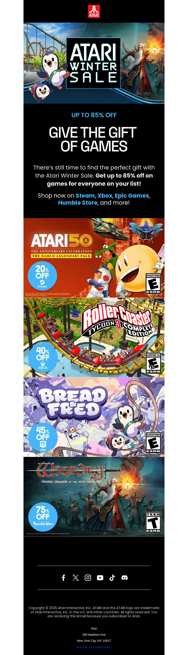 Atari email from Tue, Dec 23, 2025