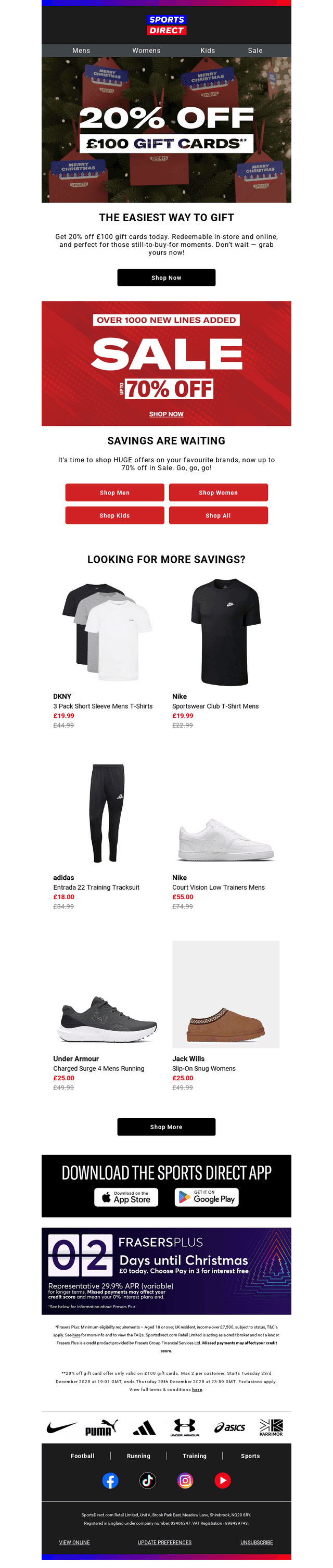 Sports Direct email from Tue, Dec 23, 2025