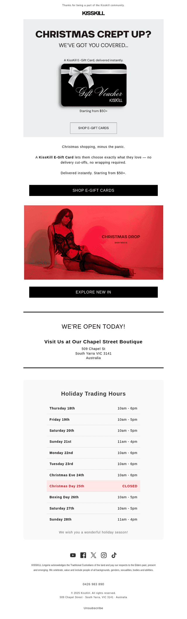 KissKill Lingerie email from Wed, Dec 24, 2025