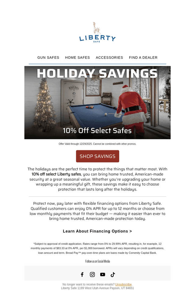 Liberty Safe email from Wed, Dec 24, 2025
