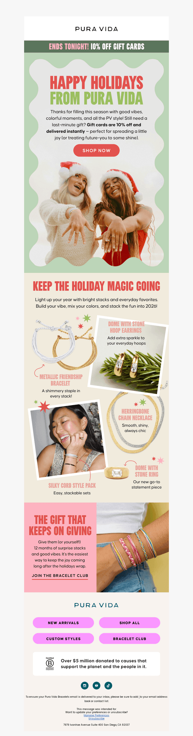 Pura Vida Bracelets email from Wed, Dec 24, 2025