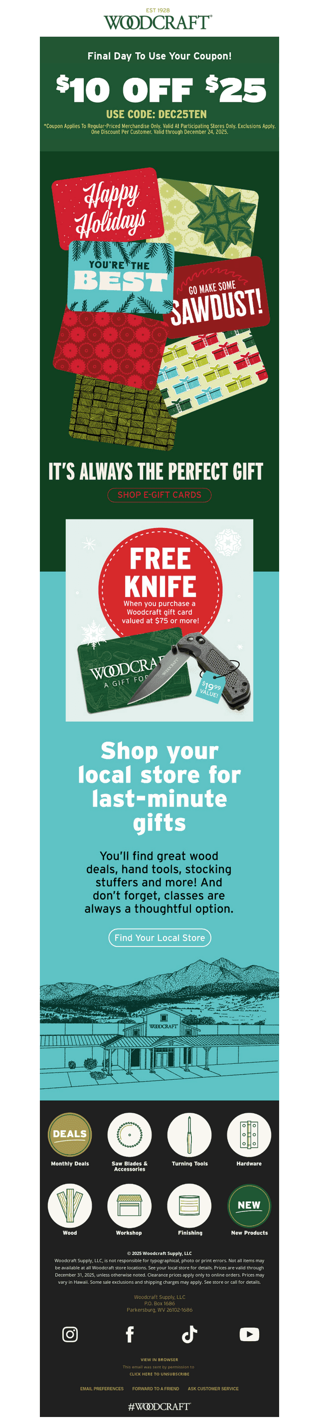 Woodcraft email from Wed, Dec 24, 2025