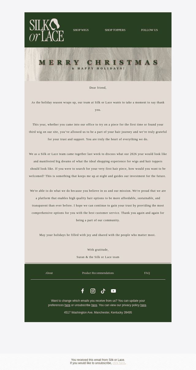 Silk or Lace email from Wed, Dec 24, 2025