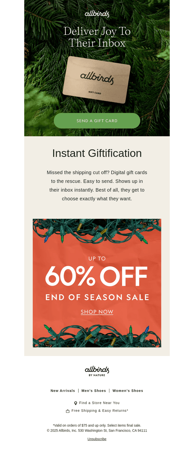 Allbirds email from Wed, Dec 24, 2025