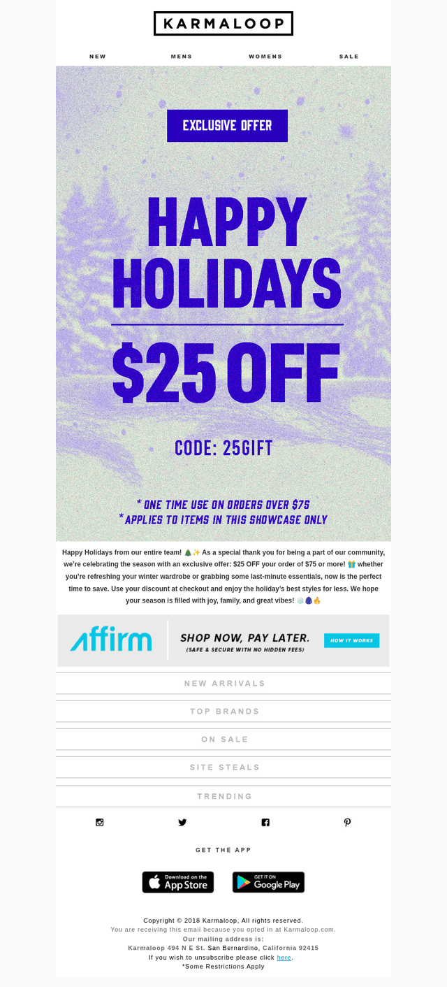 Karmaloop email from Thu, Dec 25, 2025