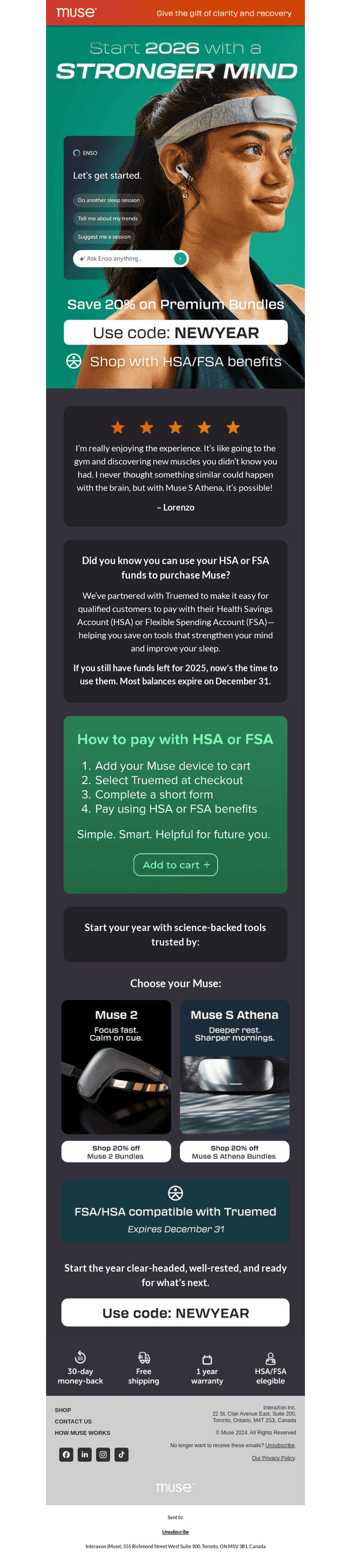 Muse is eligible for HSA and FSA
