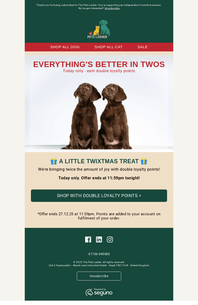 The Pets Larder email from Sat, Dec 27, 2025