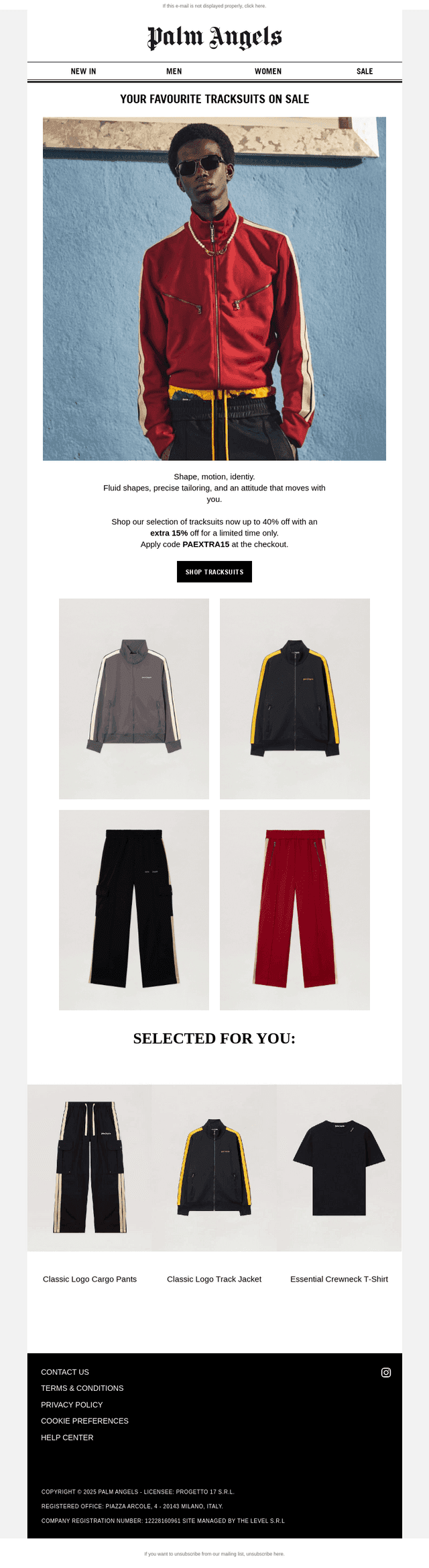 Explore the Palm Angels' iconic tracksuits.