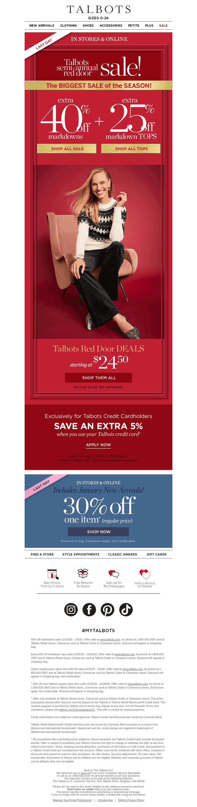 LAST DAY! 40% + Extra 25% off all markdown TOPS