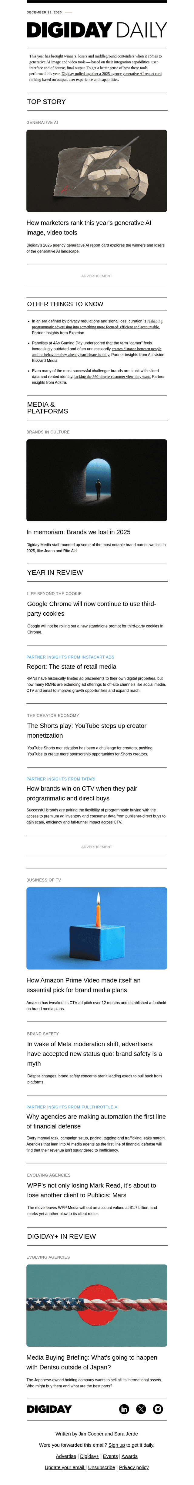 Digiday email from Mon, Dec 29, 2025