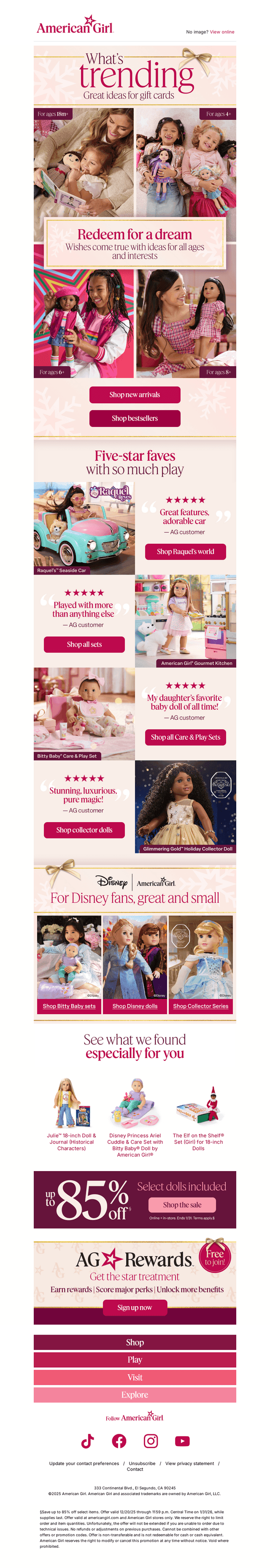 American Girl email from Mon, Dec 29, 2025