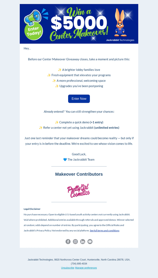 Jackrabbit Technologies email from Mon, Dec 29, 2025