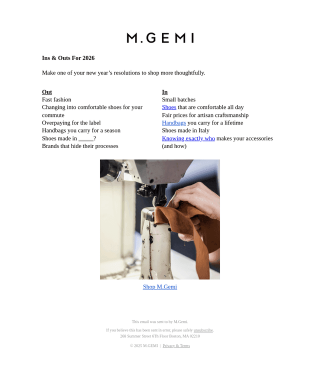 M.Gemi’s Ins & Outs For 2026