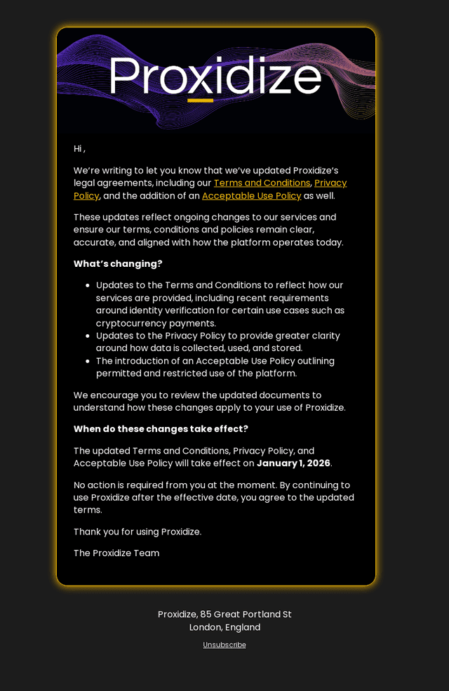 Updates to Proxidize Terms and Policies