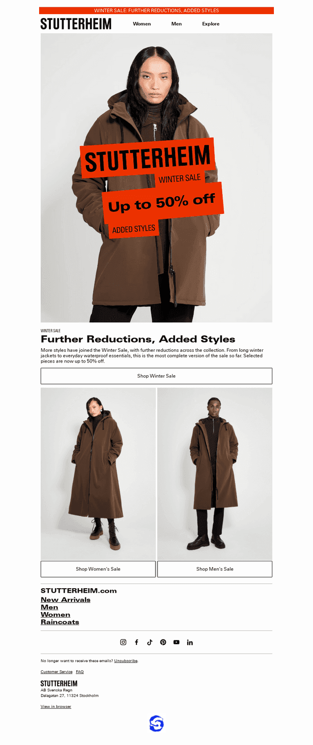 Winter Sale: Further Reductions, Added Styles