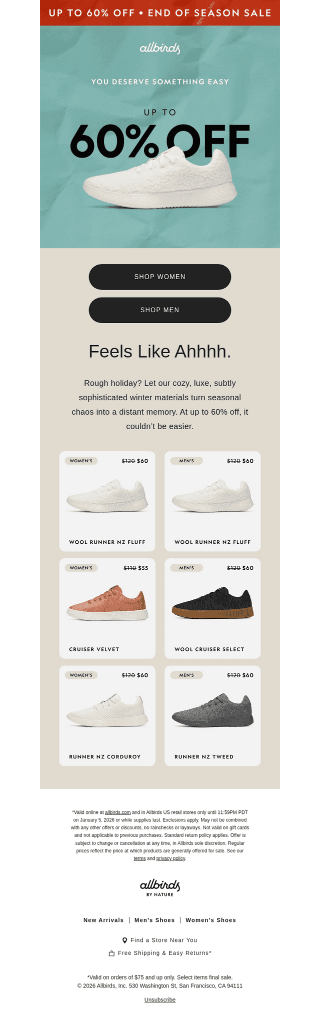 Allbirds email from Tue, Dec 30, 2025