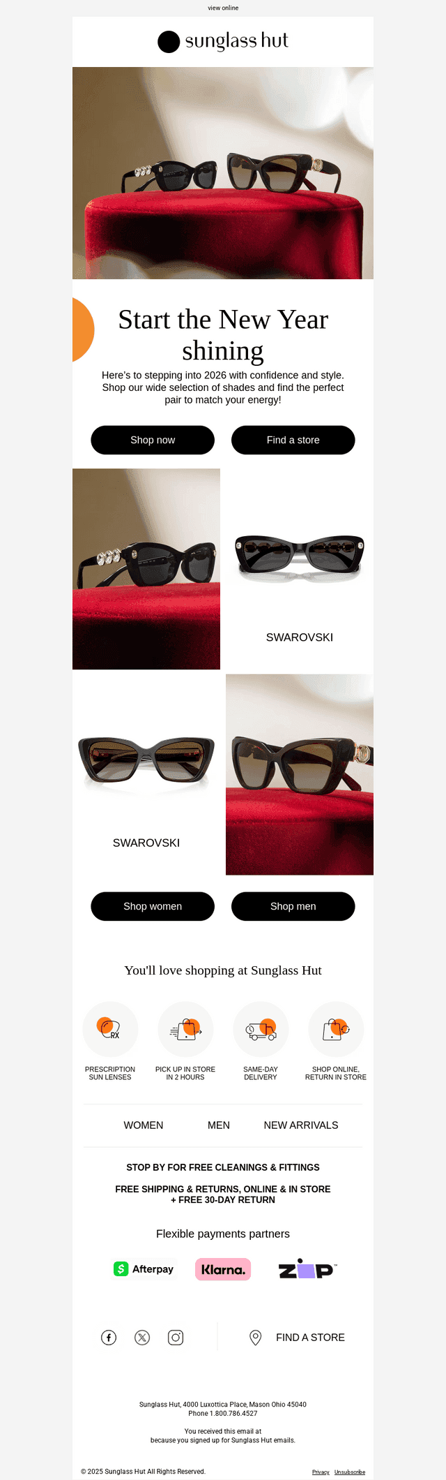 Sunglass Hut email from Wed, Dec 31, 2025