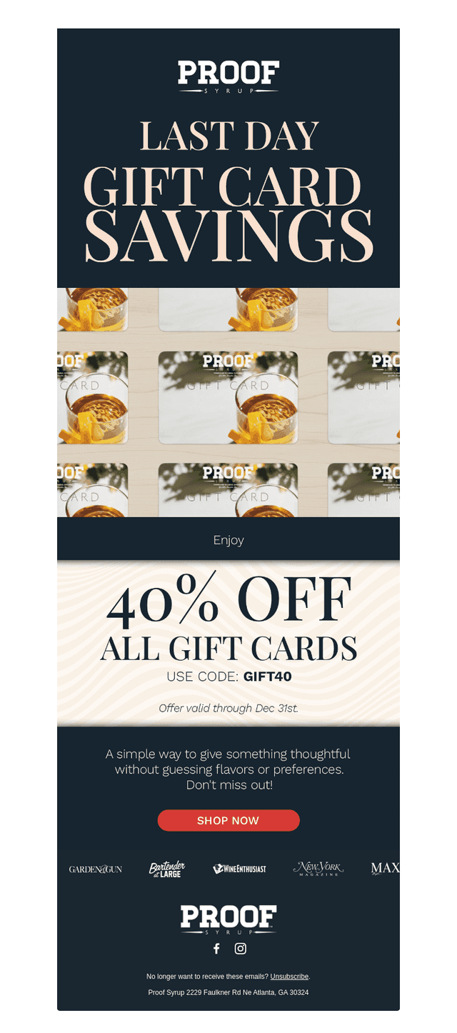 Last Day: 40% OFF Gift Cards ⏳