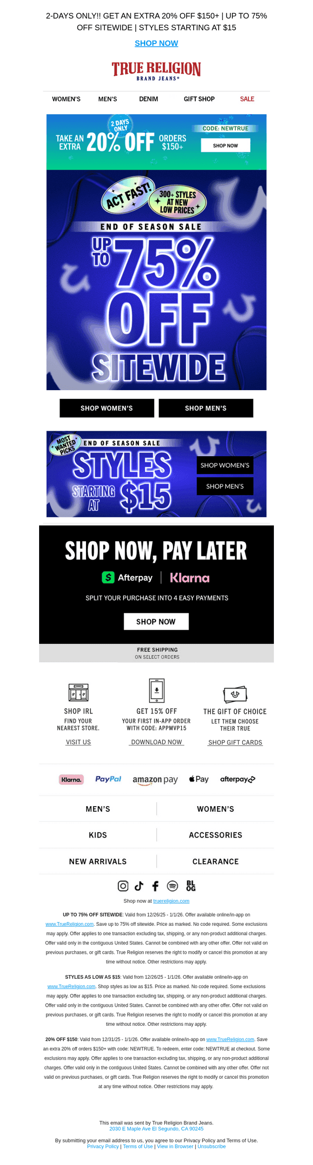 QUICK! EXTRA 20% OFF $150+  **2 DAYS ONLY**