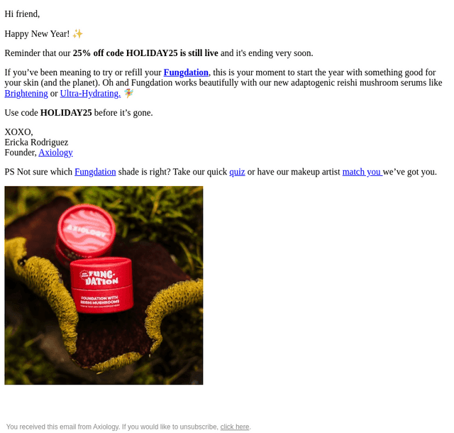 Axiology email from Thu, Jan 1, 2026