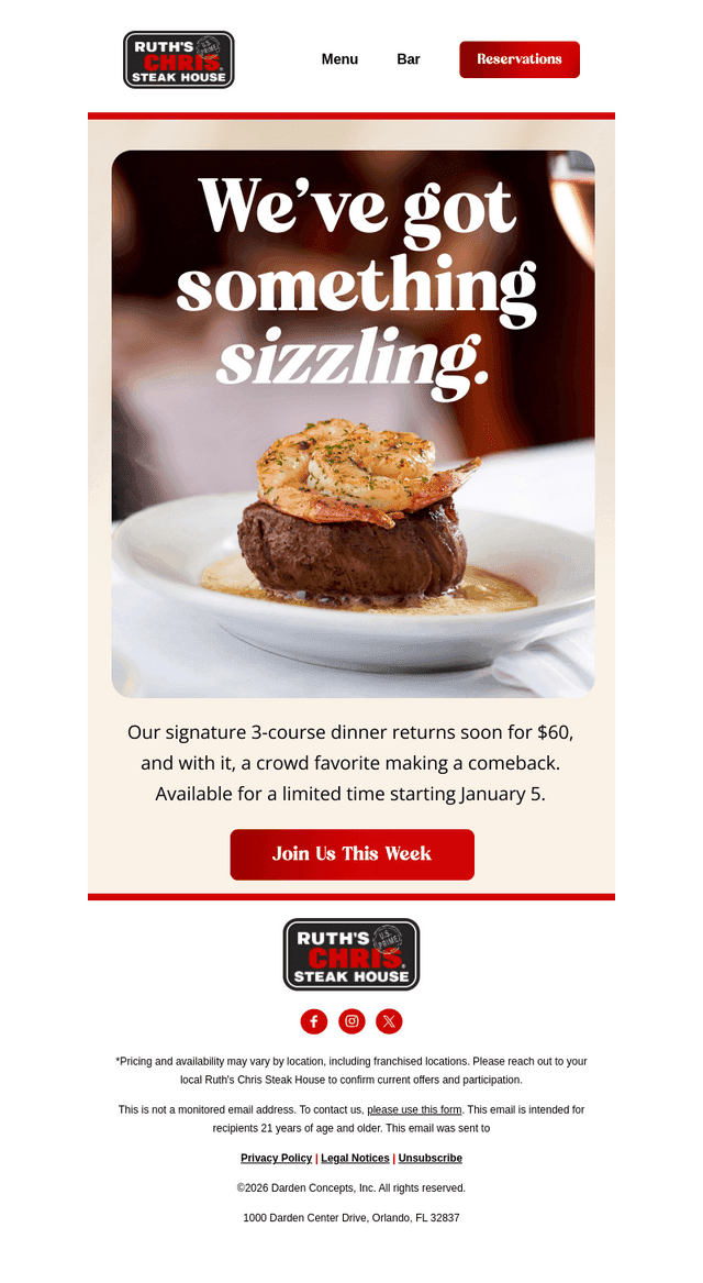 Ruth's Chris email from Thu, Jan 1, 2026