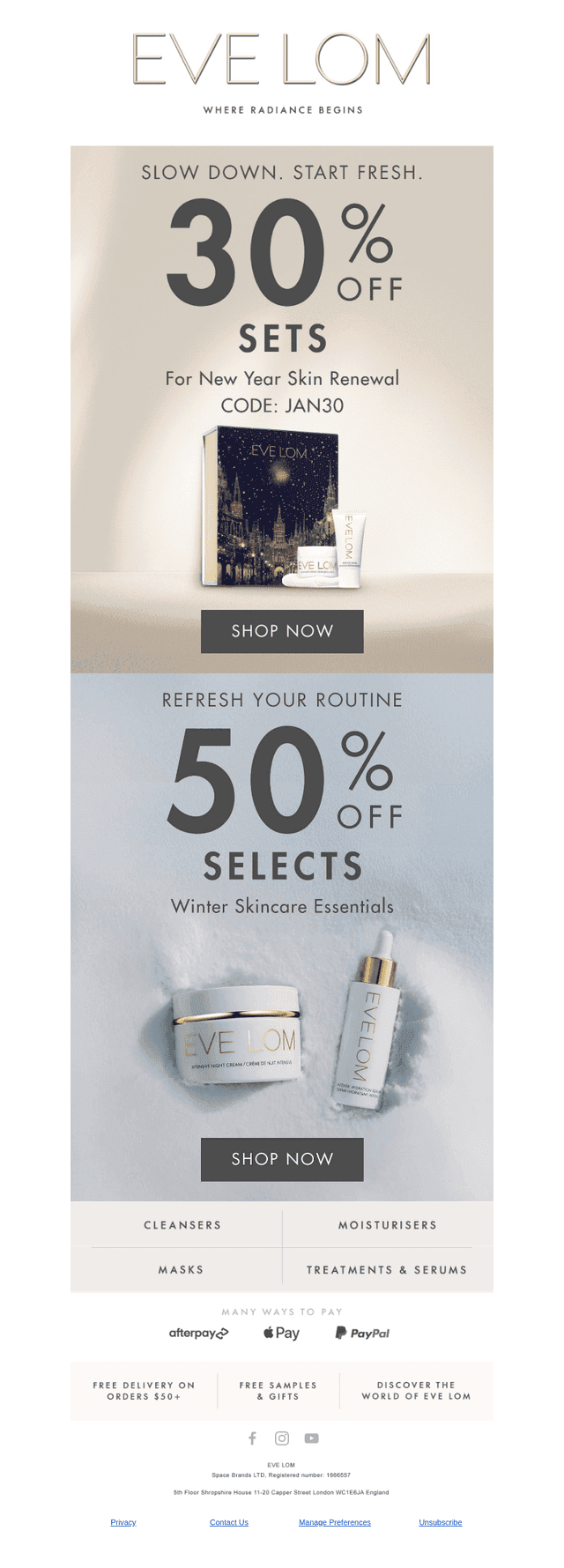30% off holiday sets + 50% off select items