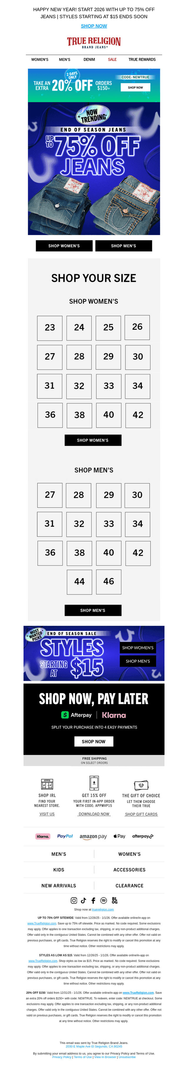 75% OFF 👖 + Extra 20% off $150+