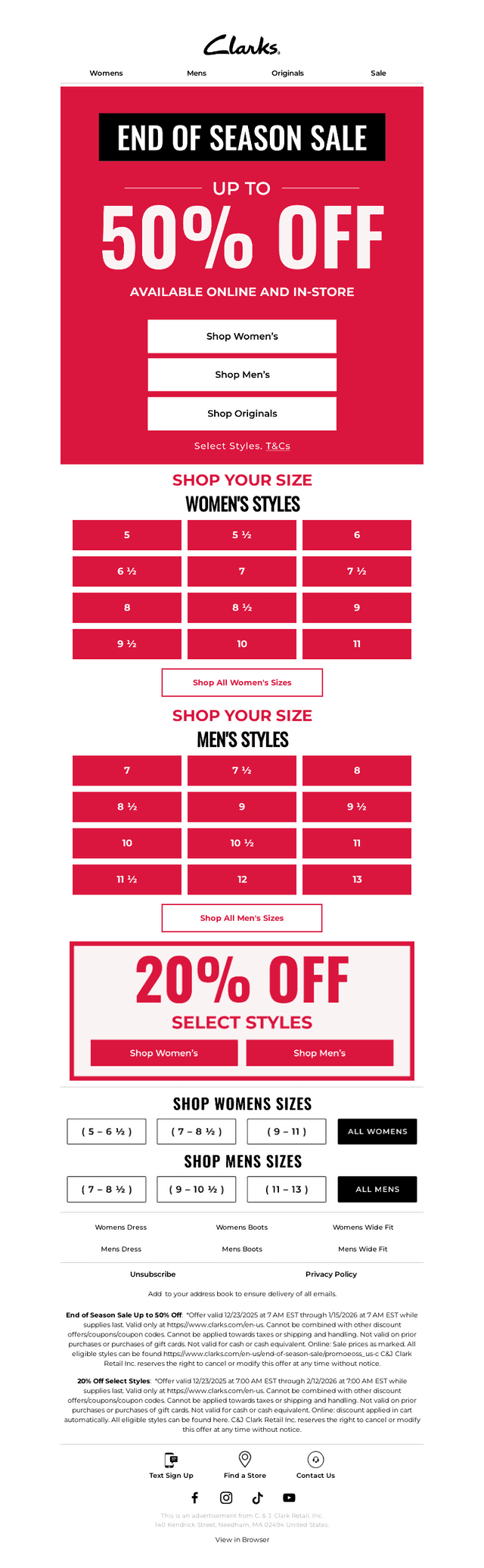 Clarks Shoes email from Sat, Jan 3, 2026