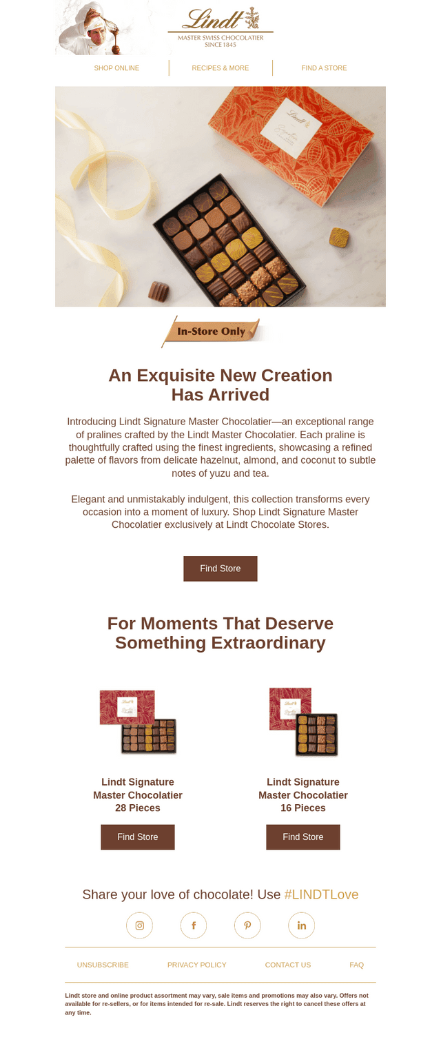 NEW! From the Lindt Master Chocolatier