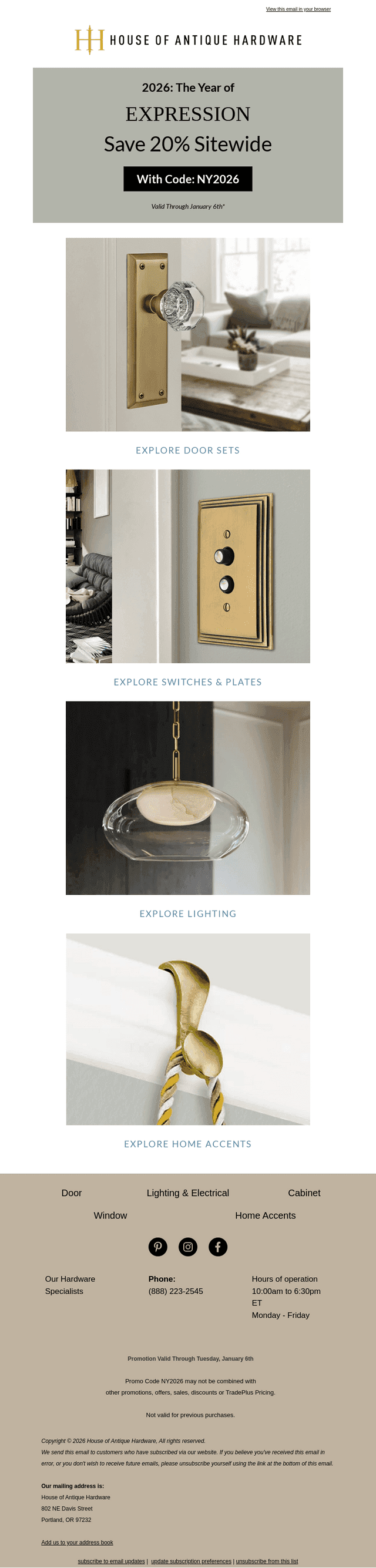 House of Antique Hardware email from Sat, Jan 3, 2026
