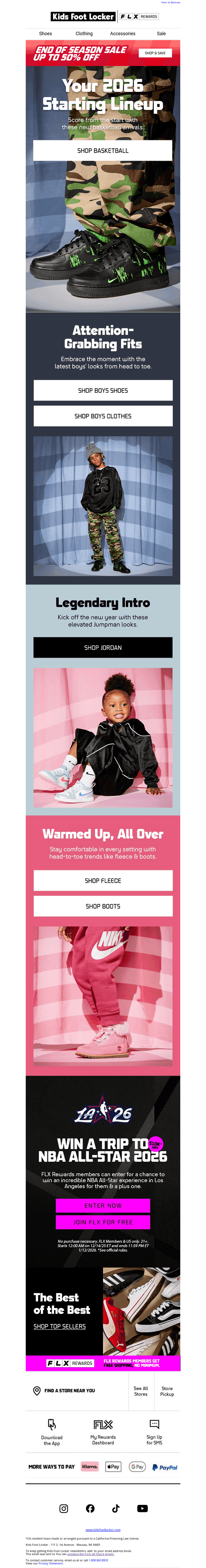 Kids Foot Locker email from Sun, Jan 4, 2026
