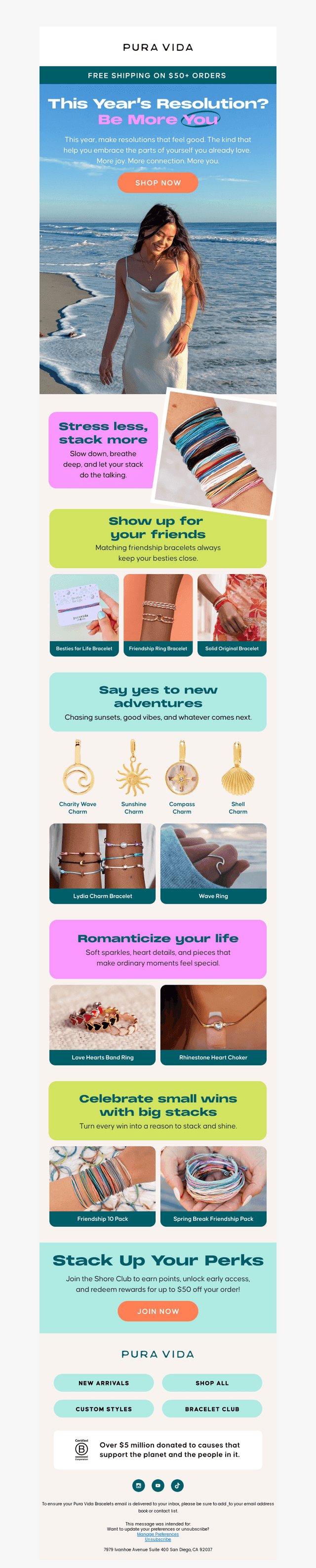 Pura Vida Bracelets email from Sun, Jan 4, 2026