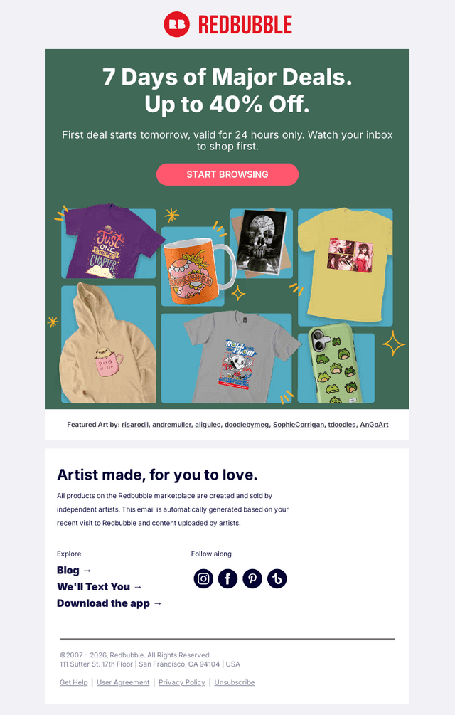Redbubble email from Sun, Jan 4, 2026