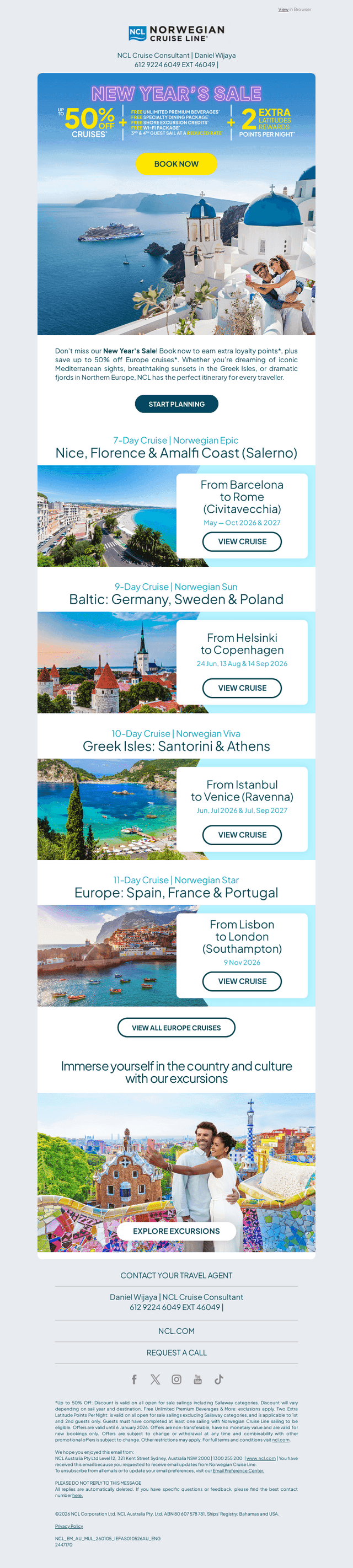 Norwegian Cruise Line email from Mon, Jan 5, 2026
